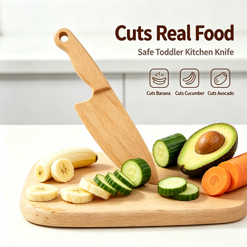 Kids Outdoor Mud Kitchen Accessories - Faca infantil de madeira para cozinhar,