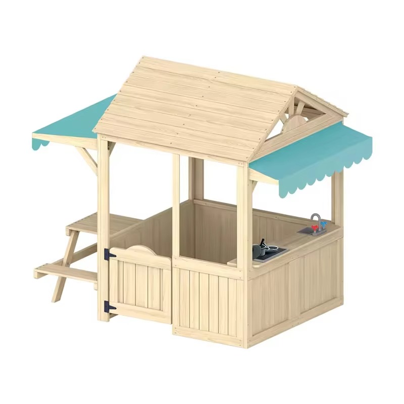 Kids Outdoor House With Kitchen - Casa de Brinquedo de Madeira para