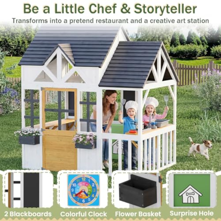 Casa de Brinquedo de Madeira p - Kids Outdoor House With Kitchen avaliação e preço