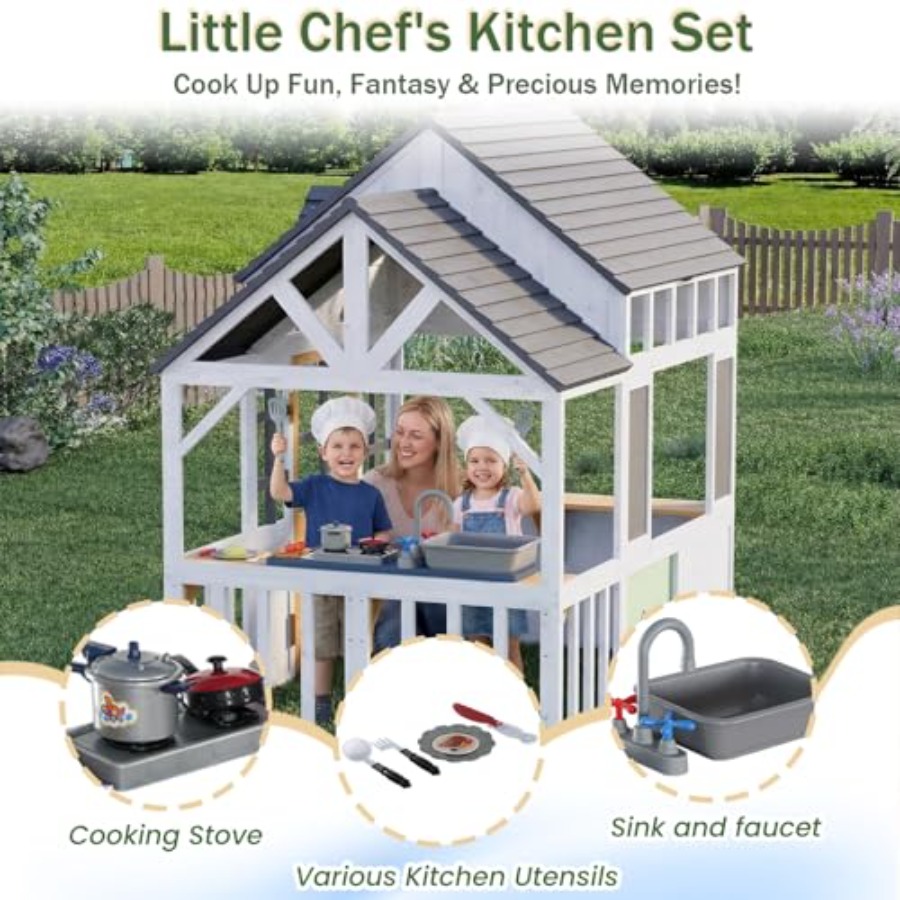 Casa de Brinquedo de Madeira p - Kids Outdoor House With Kitchen avaliação e preço