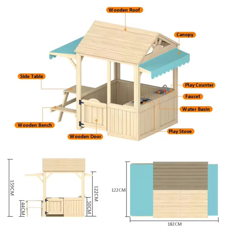 Casa de Brinquedo de Madeira p - Kids Outdoor House With Kitchen avaliação e preço