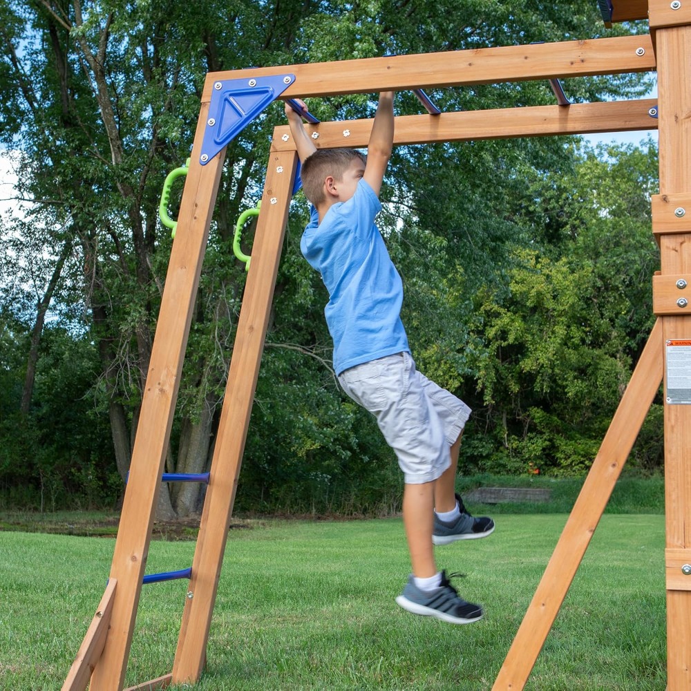 Conjunto de Balanço de Madeira - Kids Outdoor Monkey Bar Set avaliação e preço