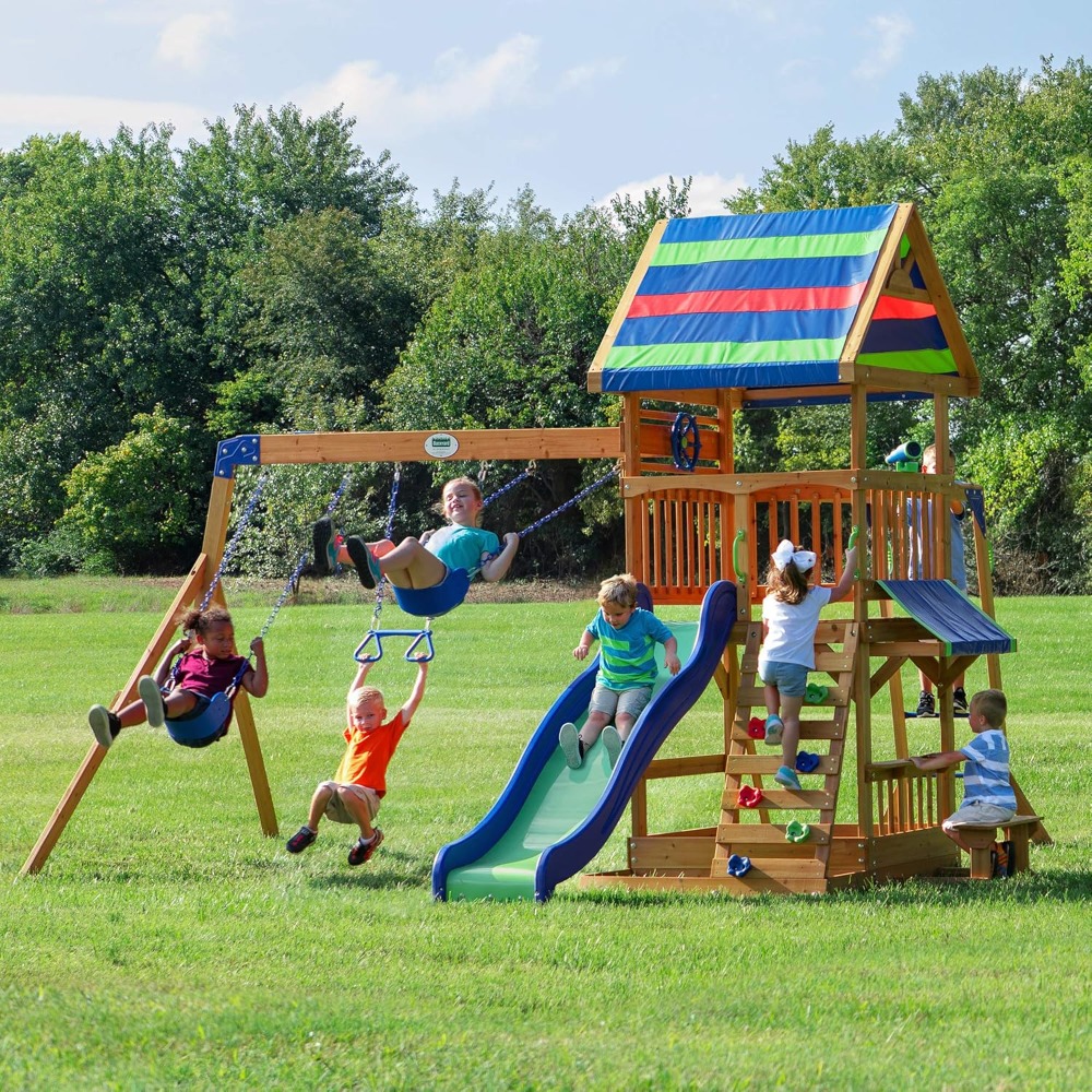 Conjunto de Balanço de Madeira - Kids Outdoor Monkey Bar Set avaliação e preço
